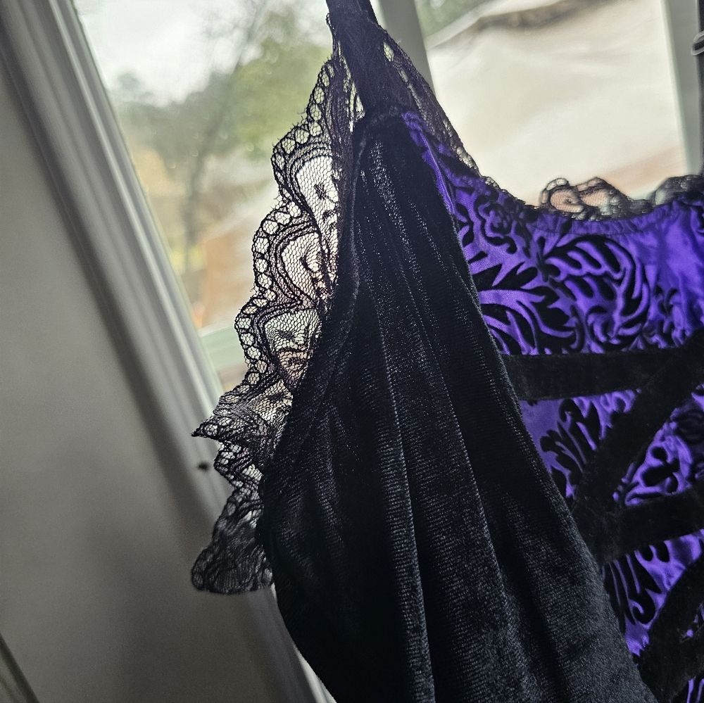 Pyramid Collection Gothic Purple Black Damask‎ Dress Steam Punk Sz L Corset Lace - Picture 7 of 16